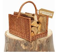 Panier à bûches - BOGATECO - 51x51 cm - Osier naturel - Doublure jute - Poignée renforcée