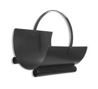 Panier à bûches de cheminée, porte, range bûches en Fer forgé coloris Noir - Hauteur 23 x Longueur 40 x Largeur 40 cm