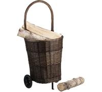 Panier à bûches en osier teinté sur roulettes - chariot ovale 45x37 H50/90