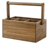 Panier à couverts en bois d'acacia avec poignée, 4 compartiments, organisateur