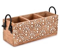 Panier à couverts en bois de manguier, avec 3 compartiments, dimensions : 27,94 x 10,16 x 11,43 cm