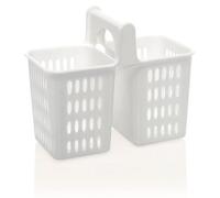 Panier à couverts Ibenzoa® pour lave-vaisselle – Plastique, 2 compartiments, blanc crème, 20 x 10,5 x 16,5 cm, à mailles grossières, avec poignée de transport