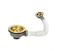 Panier à déchets d'évier de cuisine avec trop-plein pour trous de 83 à 90 | Acier inoxydable finition or. Pour double joint en PVC pour plus de étanchéité. Filtre à 20 ports. Kit de vidage d'évier de