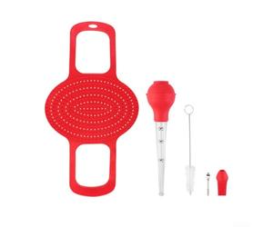 Panier à Dinde en Silicone, avec Injecteur et Pinceau(Red（2）) | Pour Fêtes de Fin d'Année, Cuisson Uniforme, pour idéal pour Familles, Silicone Souple, Taille Standard