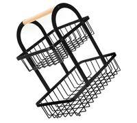 Panier à Fruits Double Couche Détachable en Fer et Bois Foncé | Montage sans Outil, Support Stable au Sol, Style Compact, pour Rangement Cuisine et Table Ordonnée