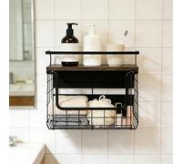 Panier à fruits magnétique suspendu et étagère à épices 2 en 1, organiseur de cuisine sans perçage, ensemble de rangement pour fruits et légumes, étagère suspendue,30,5 x 16 x 26 (1 pièce) Noir