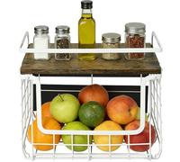 Panier à fruits magnétique suspendu et étagère à épices 2 en 1, organiseur de cuisine sans perçage, ensemble de rangement pour fruits et légumes, étagère suspendue,30,5 x 16 x 26 (1 pièce) Blanc