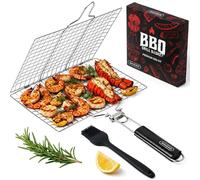 Panier à grillades panier de barbecue grille - Panier peu profond - Avec pinceau de cuisson - Coffret cadeau