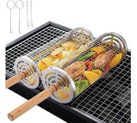 Panier à grillades rond en acier inoxydable, portable, pour légumes et saucisses