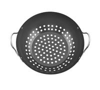 Panier à Griller Antiadhésif pour Légumes, Wok Barbecue en Acier Carbone | Égouttage Pratique, Double Poignée et Grands Trous, Usage Professionnel ou Camping, Noir