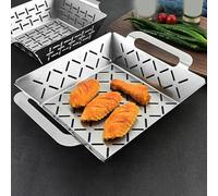 Panier à griller en acier inoxydable pour Weber 47 cm, 57 cm, 67 cm - Plat à rôtir robuste pour légumes, poissons, plats d'accompagnement en plein air, argent 35 x 31 cm (petit)