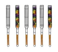 Panier à Griller Paniers à Brochettes Simples Antiadhésifs Barbecue à Poignée en Bois Anti-Corrosion pour Poisson 6 pièces