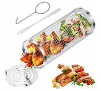 Panier à Griller Roulant, Grille de Barbecue en Acier Inoxydable, Paniers de Cuisson pour Barbecue avec Crochet(1Pcs)