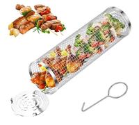 Panier à Griller Roulant, Grille de Barbecue en Acier Inoxydable, Paniers de Cuisson pour Barbecue avec Crochet, 1Pcs