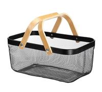 Panier à légumes rectangulaire en treillis métallique - Panier de rangement en treillis métallique avec poignée en bois - Panier à fruits pour cuisine et pique-nique - 40 x 25 x 17 cm