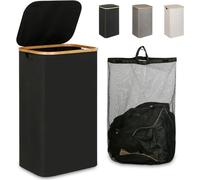 Panier à linge 100 litres avec couvercle – Panier à linge étroit – Panier de rangement grande capacité – Avec sac amovible et poignée – Panier à linge pliable pour salle de bain, chambre à coucher, ré