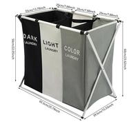 Panier à linge 138 l - Trieur de linge pliable à 3 compartiments - Grande capacité - Imperméable - Autoportant - Facile à nettoyer - Noir, blanc, gris