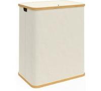 IDMarket Panier à linge RITA 140 L 2 bacs amovibles bambou tissu écru Beige G