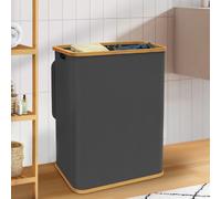 IDMarket Panier à linge RITA 140 L 2 bacs amovibles bambou gris