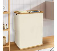IDMarket Panier à linge RITA 140 L 2 bacs amovibles bambou tissu écru Beige G