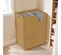 Panier à linge 140L 2 bacs amovibles effet rotin et tissu