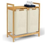 IDMarket - Panier à Linge 2 bacs Bambou BEA Tissu écru