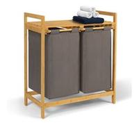 IDMarket Panier à linge BEA 2 bacs Bambou Tissu gris foncé