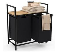 IDMarket – Panier à linge Detroit 2 bacs tissu design industriel Noir