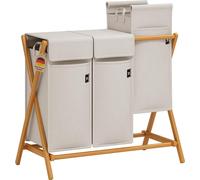 Panier à linge 2 compartiments 100 l pour le linge sale Trieur en bois Panier à linge avec couvercle Etagères en bambou en forme de X (150 l gris clair)
