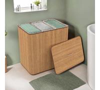 Panier à linge 3 bacs amovibles bambou et tissu