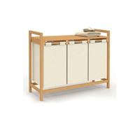 IDMARKET Panier à linge 3 bacs bambou BEA tissu écru
