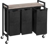 Panier à linge 3 compartiments avec étagère, Chariot à linge 3x39,8L tissu Oxford