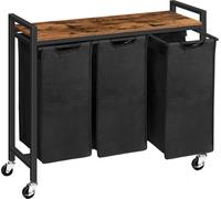 Panier à linge 3 compartiments, panier à linge avec étagère, boîte à linge, chariot à linge, 3 x 39,8 L, sac à linge en tissu Oxford, vintage marron-noir
