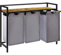 Panier à linge 3 compartiments pour 120 litres Panier à linge avec espace de rangement et poches amovibles, trieur à linge pour buanderie, chambre, salle de bain, dortoir, gris
