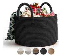 Panier à linge 32L, tressé en coton, corde, pliable, noir, 40x25 cm