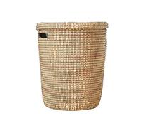 Panier à linge 42L avec couvercle tressé pour rangement du linge | Panier de rangement, Avec poignées, Tressé à la main, Polyvalent, Forme ronde, Réduction des odeurs, Modèle Jabari