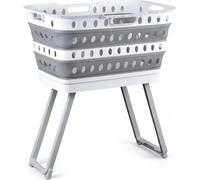 Panier à linge 43 litres - Boîte de rangement en plastique pliable - Boîte pliable de rangement - Bassine à linge multifonctionnelle - Gain de place - Gris clair
