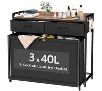Panier à linge à 3 compartiments – 120 litres, collecteur de linge, sac à linge avec 2 tiroirs, chariot à linge avec étagère, boîte à linge pour buanderies, chambres et salles de bains (noir)