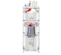 Panier à linge à 3 étages - Trieur à linge - En polypropylène - Avec plateau - Avec roulettes de frein - Grande capacité de charge - Peu encombrant - Convient pour salle de bain et buanderie