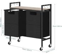 Panier à linge à roulettes, 2 compartiments, trieur à linge avec tablette, tissu Oxford imperméable, sac à linge, boîte à linge multifonctionnelle pour buanderie, salle de bain, chambre à coucher, gri