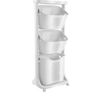 Panier à linge à roulettes - Chariot à linge vertical - Quatre roulettes, dont deux avec frein - Plastique PP - Dimensions : 43 × 33 × 109 cm - Grand panier : 10 kg, petit panier : 5 kg - Blanc