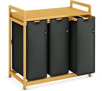 Panier à linge AdelDream, 150L, avec 3 compartiments, collecteur de linge avec espace de rangement, cadre en bambou. Trieur de linge avec 3 compartiments de 50L, amovible et escamotable, espace de ran