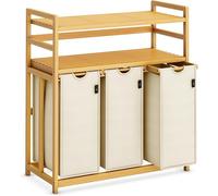 Panier à linge AdelDream, 150L, avec 3 compartiments pour le tri du linge, 2 étagères, en bambou. Trieur à linge 3 compartiments de 50L chacun, amovibles et escamotables, avec une double étagère, de c