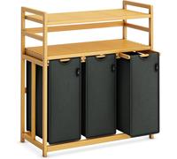 Panier à linge AdelDream, 3 compartiments, 150 litres, collecteur de linge, 2 étagères, gris