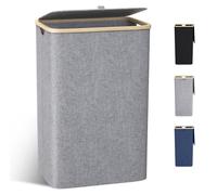 Panier à linge avec couvercle, 100 litres, couvercle en bambou, sac à linge amovible, couleur gris, largeur 33 cm
