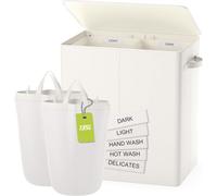 Panier à linge avec couvercle, 135 litres, 2 compartiments, beige, pliable