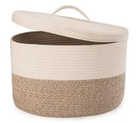 Panier à linge avec couvercle, 32 litres, en corde de coton tressée, pliable, couleur marron, dimensions 40x25 cm