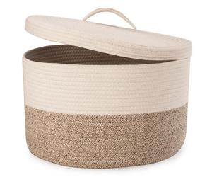Panier à linge avec couvercle, 32 litres, en corde de coton tressée, pliable, couleur marron, dimensions 40x25 cm