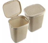 Panier à linge - Avec couvercle - 55 L - Grande capacité - Beige