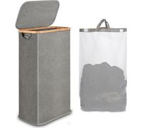 Panier à linge avec couvercle 60L bambou gris pliable sac intérieur lavable